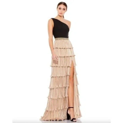 MAC DUGGAL MAC DUGGAL 26541 ONE SHOULDER GOLD BLACK LAYERED RUFFLE TIERED MAXI DRESS SZ. 10