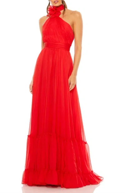 MAC DUGGAL MAC DUGGAL ASYMMETRICAL HALTER NECK TIERED A LINE GOWN
