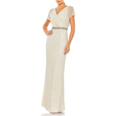 MAC DUGGAL MAC DUGGAL BEADED BUTTERFLY SLEEVE COLUMN GOWN