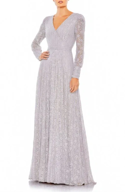 MAC DUGGAL MAC DUGGAL BEADED LACE LONG SLEEVE WRAP OVER GOWN