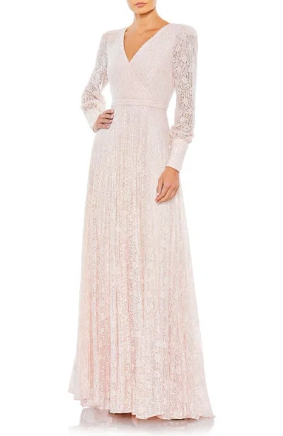 MAC DUGGAL MAC DUGGAL BEADED LACE LONG SLEEVE WRAP OVER GOWN