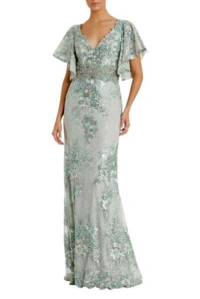 MAC DUGGAL MAC DUGGAL BELL SLEEVE FLORAL EMBELLISHED GOWN