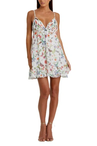 MAC DUGGAL MAC DUGGAL BUTTERFLY PRINT RUFFLE HEM MINI DRESS