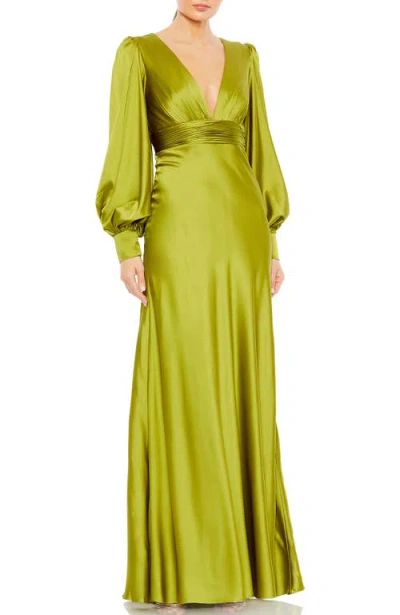 MAC DUGGAL MAC DUGGAL CHARMEUSE BISHOP SLEEVE V NECK GOWN