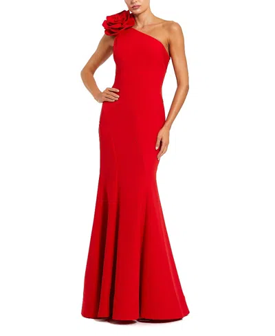 MAC DUGGAL CREPE ONE SHOULDER MERMAID GOWN WITH 3D FLOWER