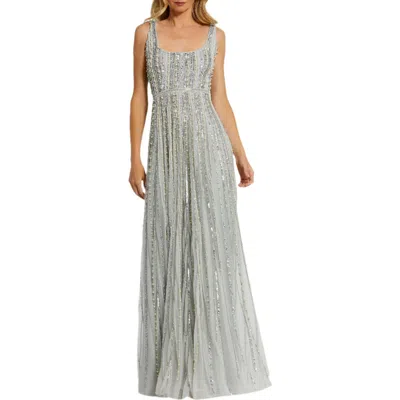 MAC DUGGAL MAC DUGGAL EMBELLISHED A-LINE GOWN WITH STRIPED DETAILS DRESS