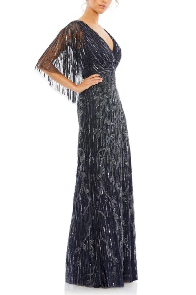 MAC DUGGAL MAC DUGGAL EMBELLISHED CAP SLEEVE FAUX WRAP TRUMPET GOWN