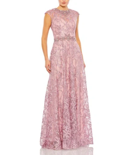 MAC DUGGAL MAC DUGGAL WOMEN’S LACE EMBELLISHED CAP SLEEVE FORMAL GOWN