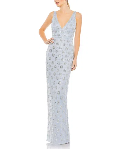 MAC DUGGAL EMBELLISHED MESH V NECK SLEEVELESS GOWN
