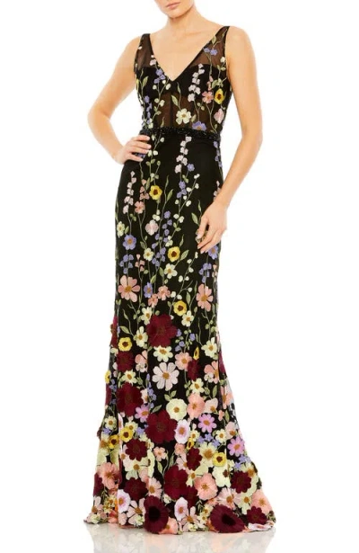 MAC DUGGAL MAC DUGGAL SLEEVELESS HAND STITCHED FLORAL APPLIQUE DRESS