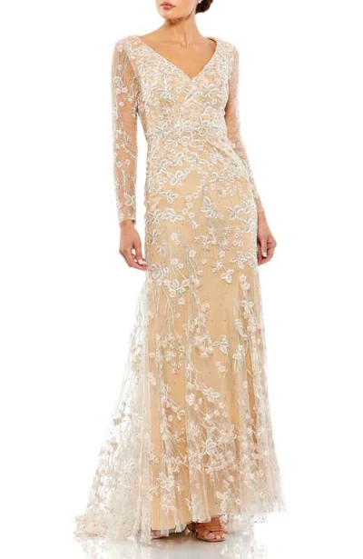 MAC DUGGAL MAC DUGGAL EMBROIDERED V NECK LONG SLEEVE TRUMPET GOWN