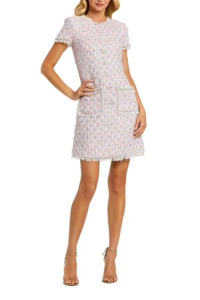 MAC DUGGAL CAP SLEEVE FLORAL BUTTON DETAIL SHIFT DRESS