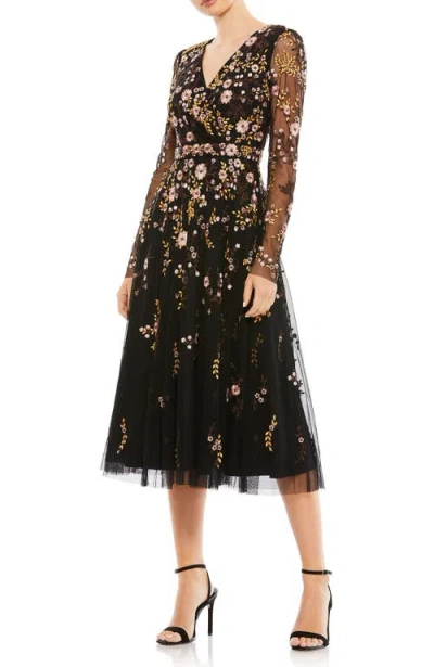 MAC DUGGAL FLORAL EMBROIDERED A-LINE COCKTAIL DRESS