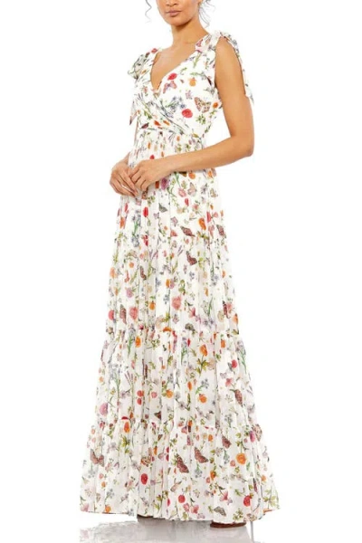 MAC DUGGAL MAC DUGGAL FLORAL PRINT SLEEVELESS SOFT TIE SHOULDER GOWN