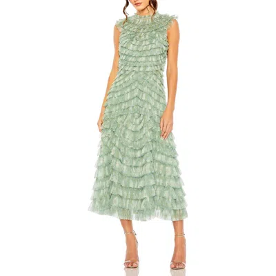 MAC DUGGAL MAC DUGGAL FLORAL RUFFLE TIERED MESH MOCK NECK SLEEVELESS DRESS