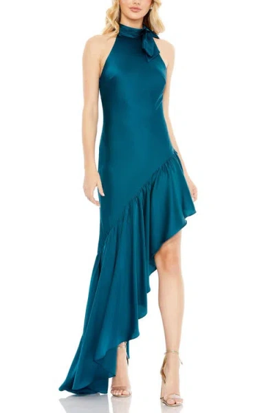 MAC DUGGAL MAC DUGGAL HALTER NECK RUFFLED ASYMMETRICAL GOWN