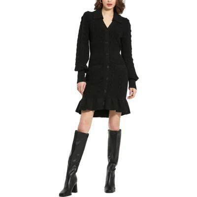 MAC DUGGAL MAC DUGGAL LONG SLEEVE BOBBLE KNIT COLLARED BUTTON UP DRESS