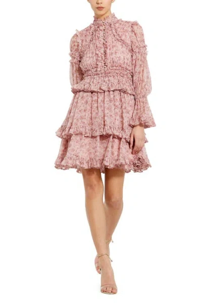 MAC DUGGAL MAC DUGGAL LONG SLEEVE OPEN FRONT HIGH NECK RUFFLE MINI DRESS