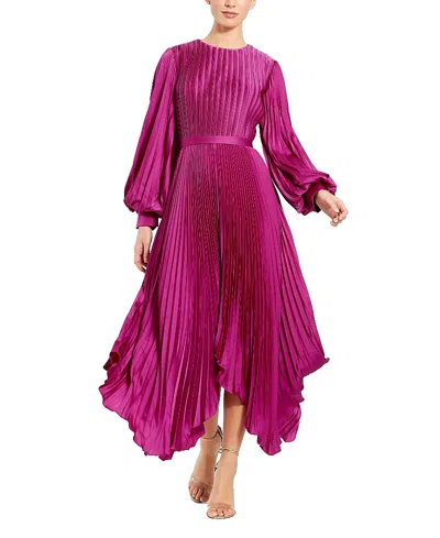 MAC DUGGAL LONG SLEEVE PLEATED HANDKERCHIEF DRESS