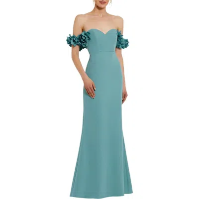 MAC DUGGAL MAC DUGGAL OFF-THE-SHOULDER CREPE GOWN WITH 3D FLORAL APPLIQUÉ