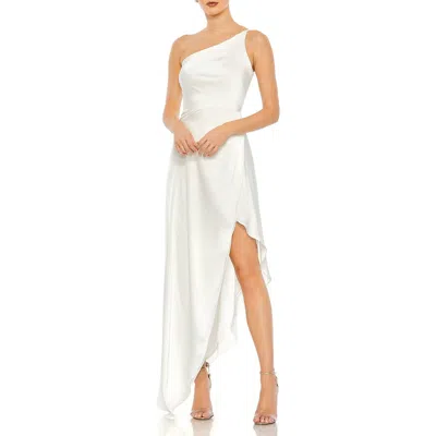 MAC DUGGAL MAC DUGGAL ONE SHOULDER HI-LOW DRAPED CHARMEUSE DRESS