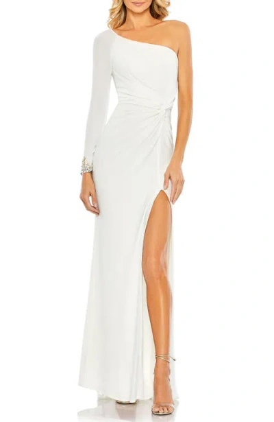 MAC DUGGAL MAC DUGGAL ONE SLEEVE BEADED CUFF SIDE TWIST GOWN