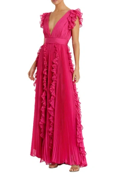 MAC DUGGAL MAC DUGGAL PLEATED RUFFLE CAP SLEEVE FLOWY A LINE GOWN