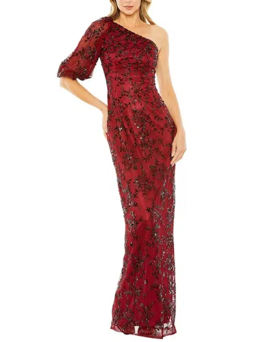 MAC DUGGAL MAC DUGGAL RED BLACK ONE-SHOULDER PUFF SLEEVE EMBELLISHED COLUMN GOWN 4 $598