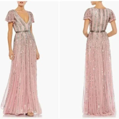 MAC DUGGAL MAC DUGGAL ROSE PINK STRIPE SEQUIN EMBELLISHED EVENING GOWN SIZE 6 $498