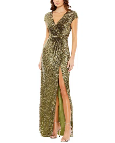 MAC DUGGAL SEQUINED FAUX-WRAP GOWN