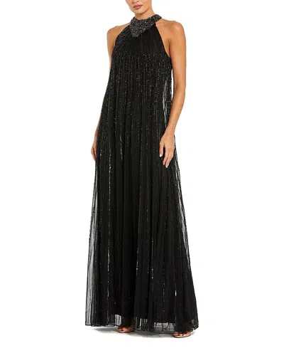 MAC DUGGAL SLEEVELESS HALTER NECK EMBELLISHED TRAPEZE GOWN