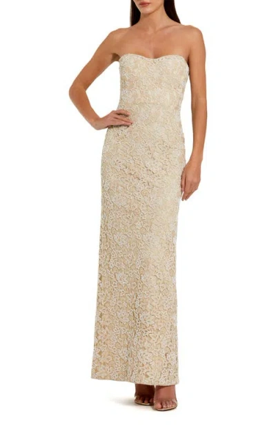 MAC DUGGAL MAC DUGGAL STRAPLESS BEADED LACE COLUMN GOWN WITH SWEETHEART NECKLINE