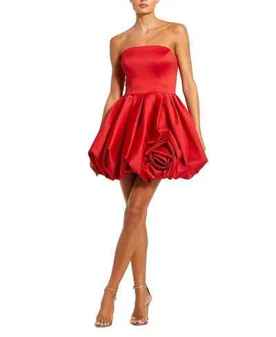 MAC DUGGAL STRAPLESS MINI DRESS WITH ROSE RUFFLE DETAIL