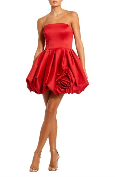 MAC DUGGAL MAC DUGGAL STRAPLESS MINI DRESS WITH ROSE RUFFLE DETAIL