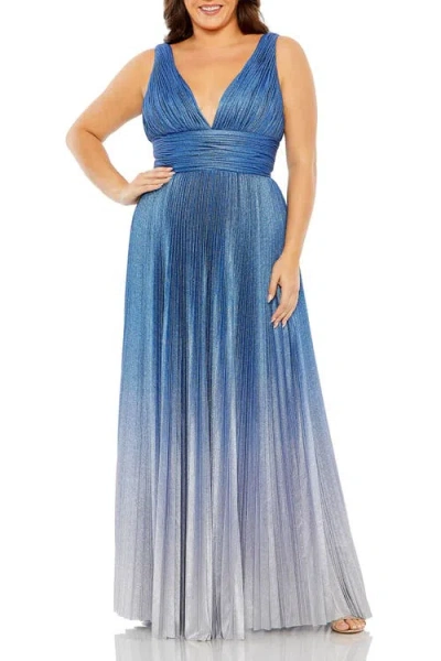 MAC DUGGAL MAC DUGGAL V-NECKLINE OMBRE PLEATED GOWN