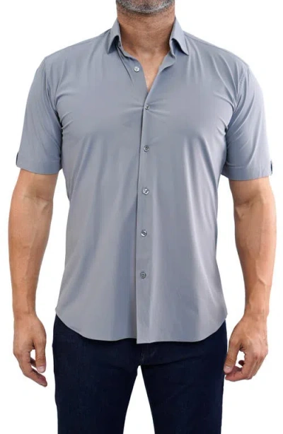 MACEOO MACEOO GALILEO GREY STRETCHCORE SHORT SLEEVE COTTON BLEND BUTTON-UP SHIRT