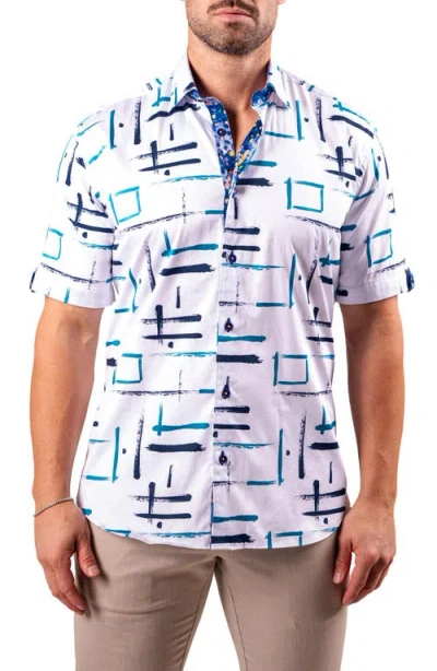 MACEOO MACEOO GALILEO RESISTANCE0319 WHITE SHORT SLEEVE COTTON BUTTON-UP SHIRT