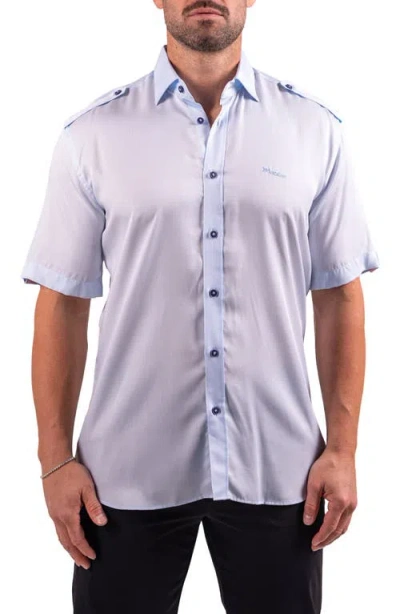 MACEOO MACEOO MUNICH RESISTANCE0175 BLUE SHORT SLEEVE BUTTON-UP SHIRT