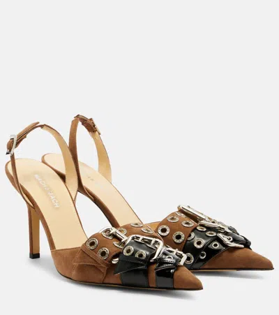 MACH&MACH BUCKLE BELT 95 SUEDE SLINGBACK PUMPS