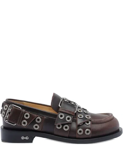 MACH&MACH BUCKLE-DETAIL EYELET LOAFERS