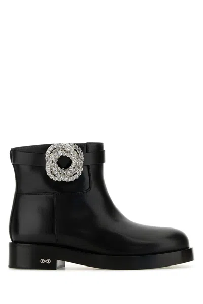 MACH&MACH BLACK LEATHER GALAXY ANKLE BOOTS