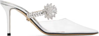 MACH&MACH SILVER LOTUS FLOWER JEWELLED CLEAR MULES