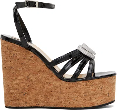 MACH&MACH BLACK DOUBLE HEART WEDGE HEELED SANDALS