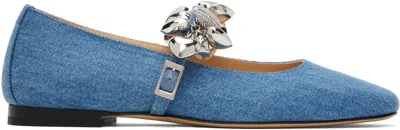 MACH&MACH BLUE PUFFY HEART SQUARE TOE BALLERINA FLATS