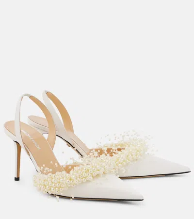 MACH&MACH FLOATING PEARL 85 SATIN SLINGBACK PUMPS