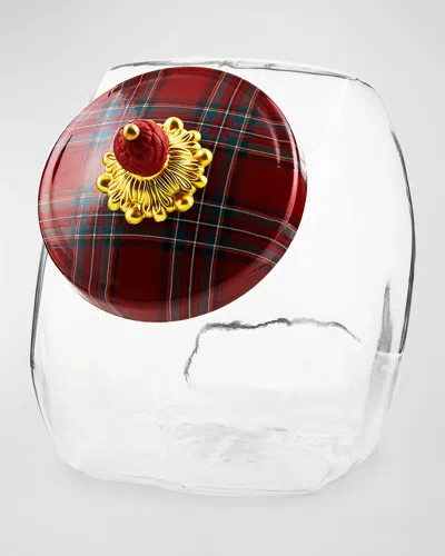 MACKENZIE-CHILDS COOKIE JAR WITH RED TARTAN LID