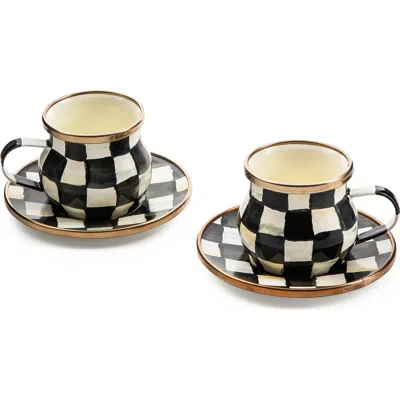 MACKENZIE-CHILDS MACKENZIE CHILDS COURTLY CHECK ENAMELED STEEL ESPRESSO CUPS & SAUCERS SET