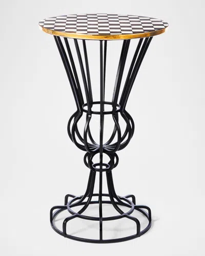 MACKENZIE-CHILDS COURTLY CHECK PEDESTAL ACCENT TABLE