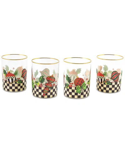 MACKENZIE-CHILDS DECK THE HALLS TUMBLERS, SET OF 4