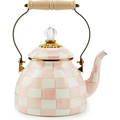 MACKENZIE-CHILDS MACKENZIE CHILDS ROSY CHECK ENAMELED STEEL 2-QUART TEA KETTLE